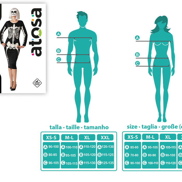 Déguisement - Robe Femme Ajustée Squelette Brillant Halloween Noir Taille XL - Polyester 2025