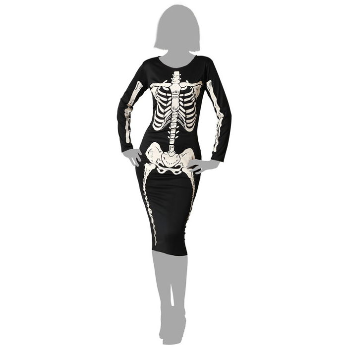 Déguisement - Robe Femme Ajustée Squelette Brillant Halloween Noir Taille XL - Polyester 2025
