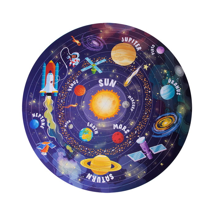 Apli Kids - Puzzle Circulaire Système Solaire XXL de 48 Pièces, Diamètre 50 cm - À Partir de 5 Ans
