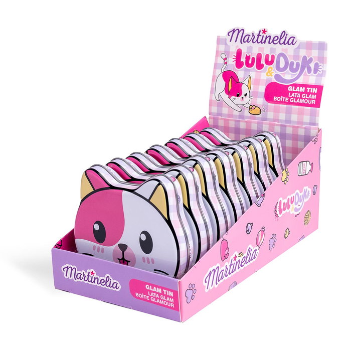 Martinelia Set de Maquillage Enfant Lata Kitty Glam Lulu & Duky 85478 avec Brillant à Lèvres et Vernis à Ongles Soluble dans Boîte Métal Design Chat