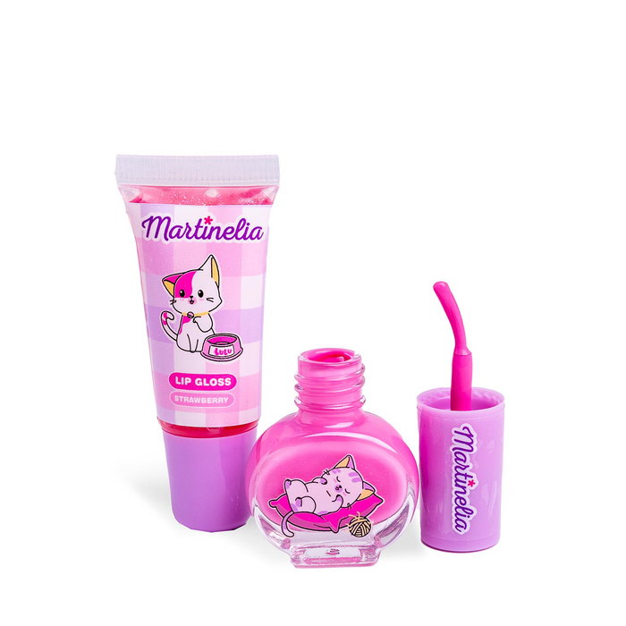 Martinelia Set de Maquillage Enfant Lata Kitty Glam Lulu & Duky 85478 avec Brillant à Lèvres et Vernis à Ongles Soluble dans Boîte Métal Design Chat