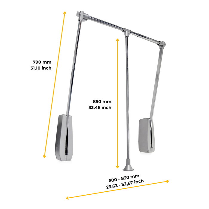 Emuca Penderie rabattable pour armoire Hang mural, 600-830, Chromé, Acier et Plastique