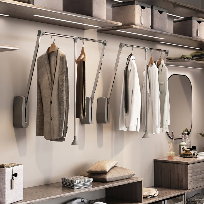 Emuca Penderie rabattable pour armoire Hang mural, 600-830, Chromé, Acier et Plastique