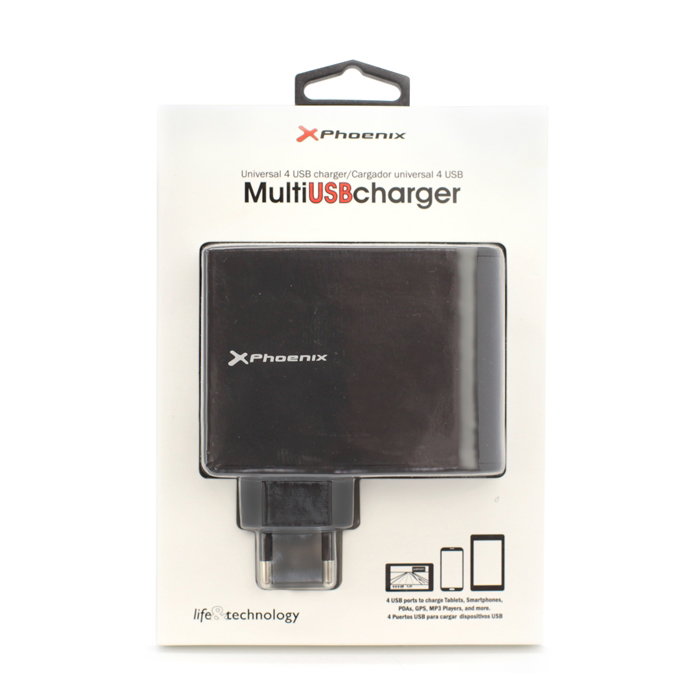 Phoenix Technologies Chargeur Mural 4 Ports USB 6.8A Adaptateur Universel pour Smartphone Tablette