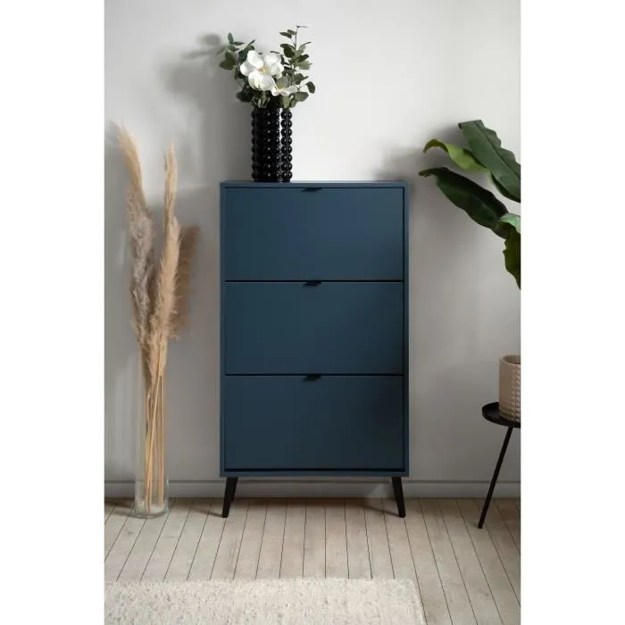 VIGO - Meuble à chaussures 12 paires avec 3 abattants, bleu nuit - Dimensions : 70 x 24 x 125 cm