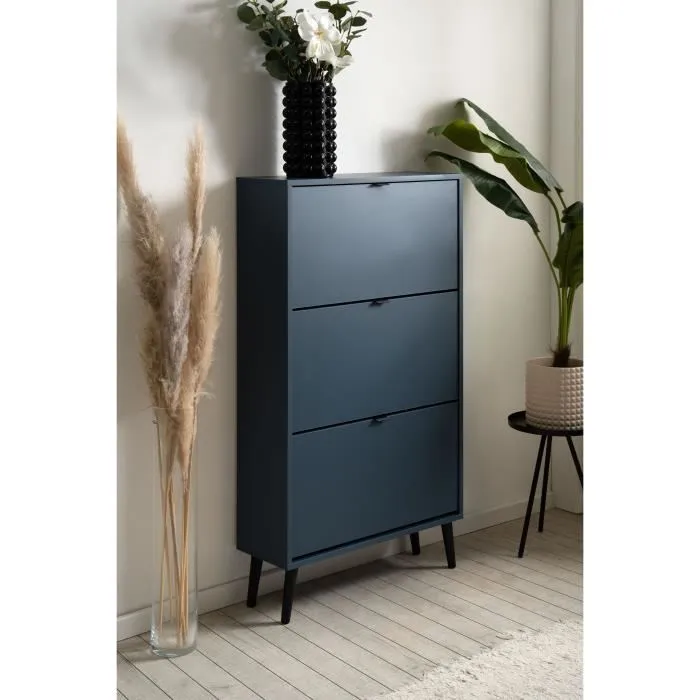 VIGO - Meuble à chaussures 12 paires avec 3 abattants, bleu nuit - Dimensions : 70 x 24 x 125 cm