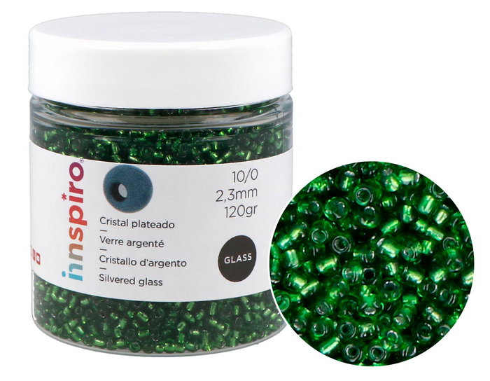 Innspiro Rocaille de verre ronde argenté et vert 2,3 mm, 120g Innspiro Rocaille de verre ronde argenté et vert 2,3 mm, 120g