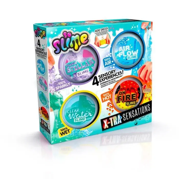 Canal Toys Xtra Sensation Multipack SO SLIME DIY SSC 308 - 4 Slimes à Textures Sensorielles Uniques avec Décorations - Créativité Enfant Dès 3 ans
