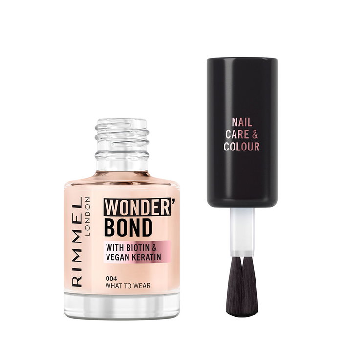 Rimmel London Wonder'Bond Vernis à Ongles Fortifiant N°004 'Que porter ?' - 8 ml, Biotine & Kératine, Soin & Couleur, Teinte Nude, Vegan