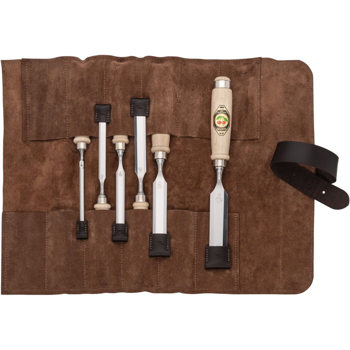 Kirschen Firmer Chisel Set 6 pièces avec sac en cuir (6-10-12-16-20-26 mm) Kirschen Firmer Chisel Set 6 pièces avec sac en cuir (6-10-12-16-20-26 mm)