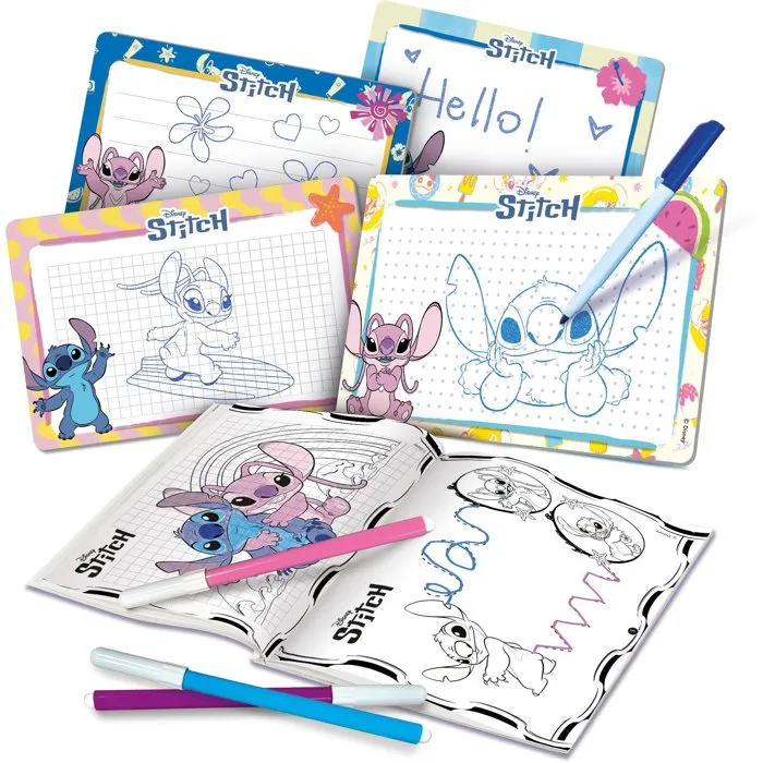 Liscianigiochi Pocket Studio de Dessin Stitch - Kit créatif avec ardoises effaçables et feutres pour apprendre à dessiner - Dès 3 ans