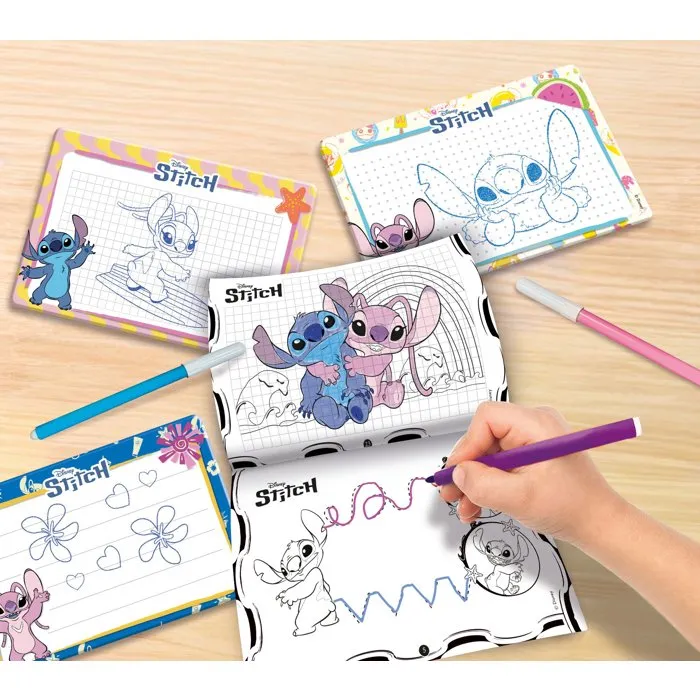 Liscianigiochi Pocket Studio de Dessin Stitch - Kit créatif avec ardoises effaçables et feutres pour apprendre à dessiner - Dès 3 ans