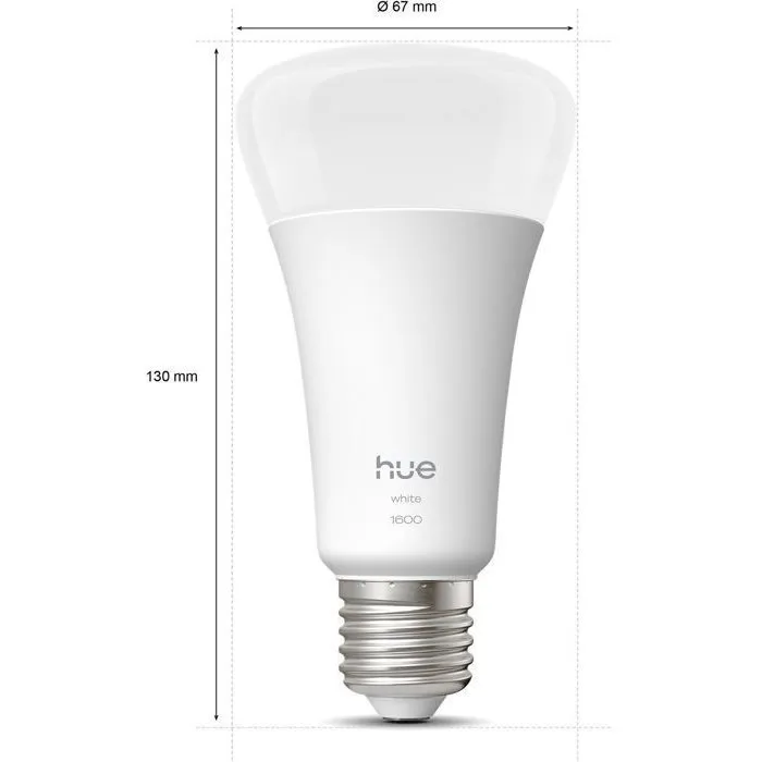 Philips Hue Ampoule LED connectée A67 blanc chaud 2700K E27 13.5W 1600 lumens pour éclairage intelligent contrôlé par appli