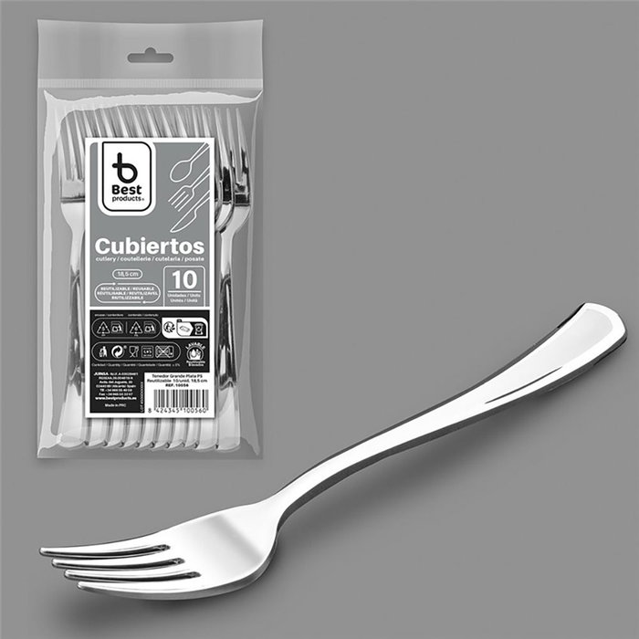 Best Products Fourchette réutilisable argent 18,5 cm, 10 pcs Best Products Fourchette réutilisable argent 18,5 cm, 10 pcs