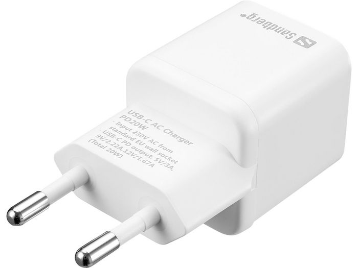 Sandberg Chargeur Secteur USB-C 20W PD Noir - Pour Smartphone et Tablette (EU Plug)