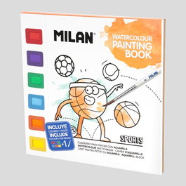 Milan Cahier de coloriage Sports avec aquarelles et pinceau