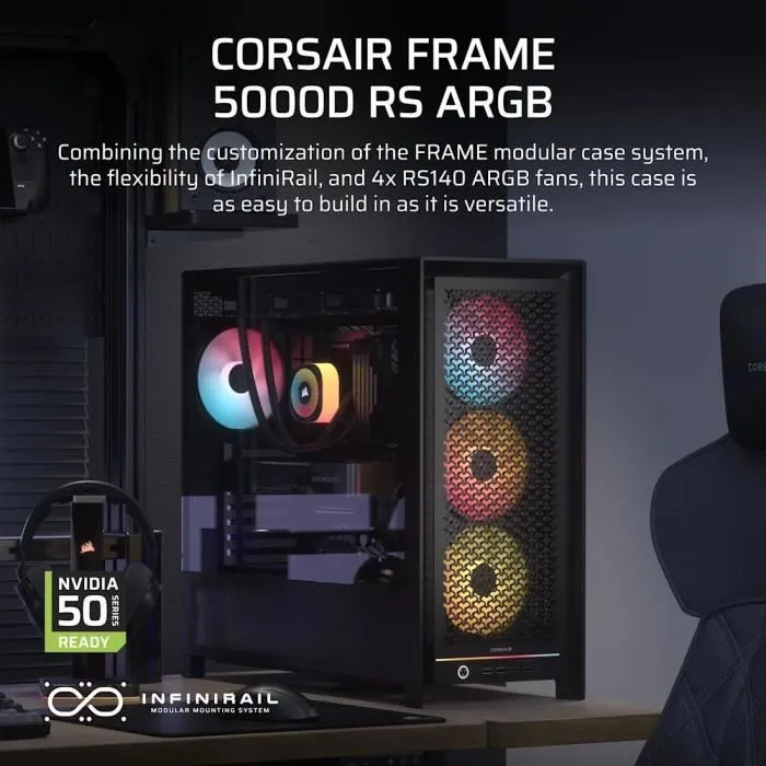 Corsair FRAME 5000D Boîtier PC Gamer Mid-Tower Airflow Noir - Compatible Radiateur 420 mm, InfiniRail, Montage Modulaire Corsair FRAME 5000D Boîtier PC Gamer Mid-Tower Airflow Noir - Compatible Radiateur 420 mm, InfiniRail, Montage Modulaire