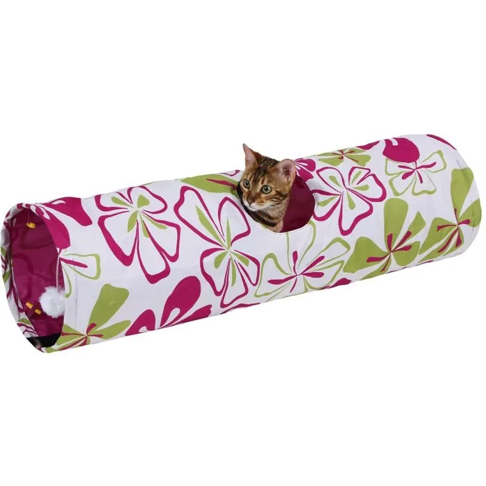 Kerbl Tunnel de jeu pour chat Flower pliable avec balle en peluche 3 entrées 90 cm