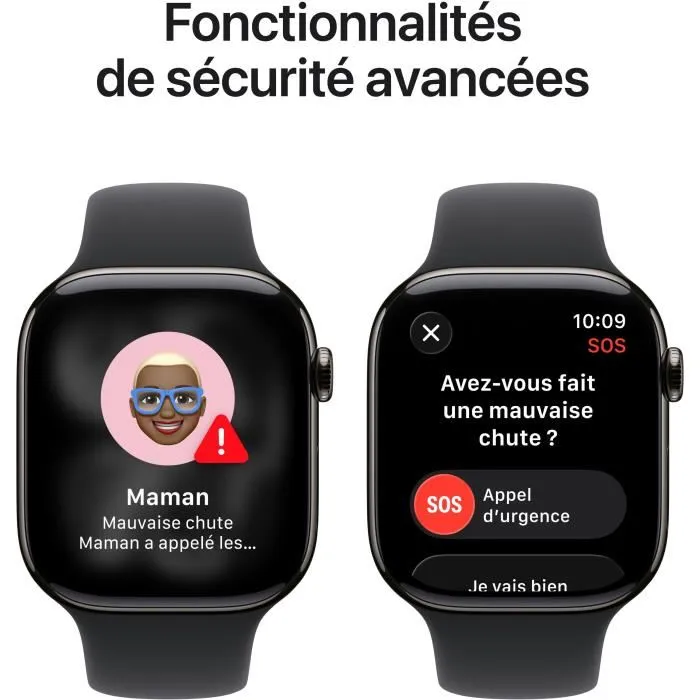 Apple Watch Series 11 GPS + Cellular 46mm Boîtier Slate Titanium, Bracelet Sport Band Noir S/M