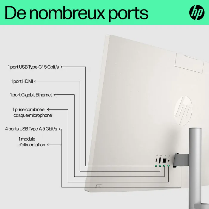 HP 24-cr0090nf - PC Tout-en-un - 23,8 pouces FHD IPS - Ryzen 5 7520U - 16 Go RAM - 512 Go SSD - Blanc coquillage
