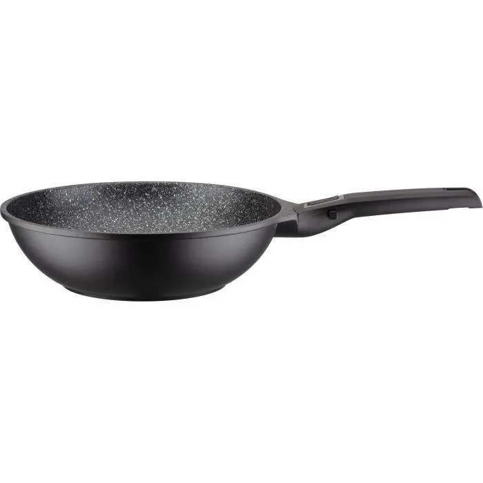 GSW Wok EASY CLICK 28 cm - Fonte d'aluminium, Compatible Induction, revêtement VITAFLON GRANIT sans PFAS - Manche amovible