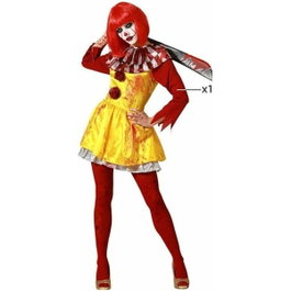 atosa Déguisement de Clown Jaune avec Robe Courte et Détails de Sang pour Femme Adulte