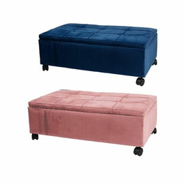 Banquette DKD Home Decor Rose Polyester Velours Blue marine Peuplier (70 x 39,5 x 24,5 cm) (2 Unités)