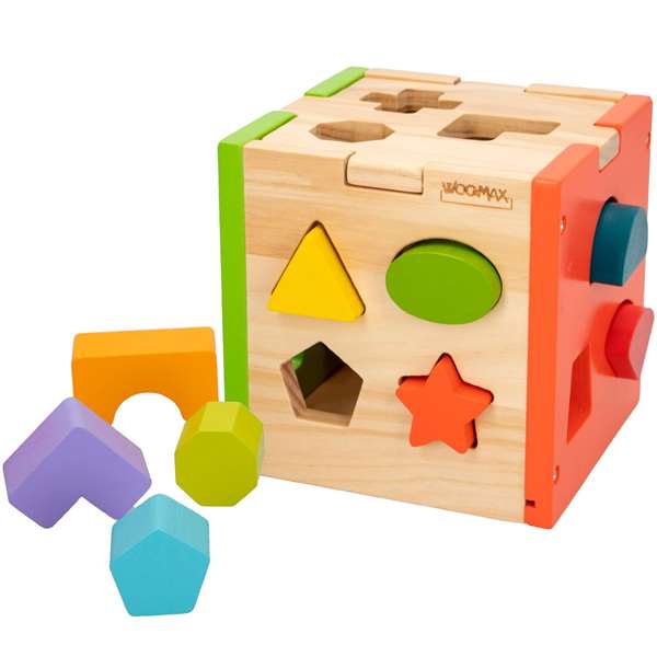 Woomax Cube d'activités en bois avec 14 pièces - Jouet d'éveil pour enfant à partir de 12 mois