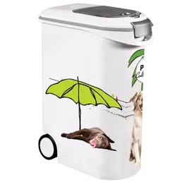 Curver - Boîte de rangement pour croquettes PetLife 20 kg avec roues, poignée, fermeture sécurisée et doseur - Conteneur plastique blanc 49.3x27.8x60.5 cm