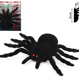 Araignée Noire Géante en Velours avec Yeux Rouges 20x17 cm - Décor d'Halloween
