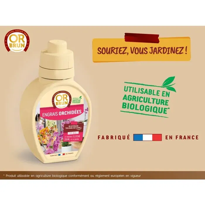 Or Brun Engrais liquide pour orchidées 250ml - Améliore et favorise la croissance - Composition naturelle pour l'agriculture biologique - OBRECLORCH250