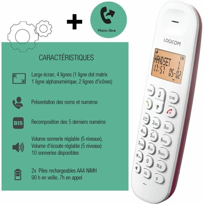 Logicom DECT ILOA 150 SOLO Téléphone fixe sans fil Framboise