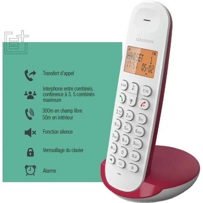 Logicom ILOA 150 SOLO Téléphone fixe sans fil DECT couleur framboise sans répondeur