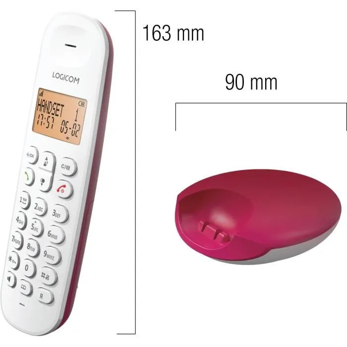 Logicom ILOA 150 SOLO Téléphone fixe sans fil DECT couleur framboise sans répondeur