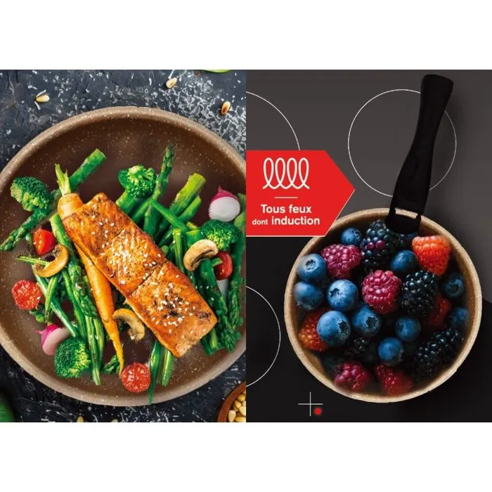 Arthur Martin - Set de 3 casseroles AM2366 - Induction - Diamètres 16, 18, 20 cm - Terracotta - Poignée amovible