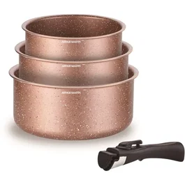 Arthur Martin - Set de 3 casseroles AM2366 - Induction - Diamètres 16, 18, 20 cm - Terracotta - Poignée amovible