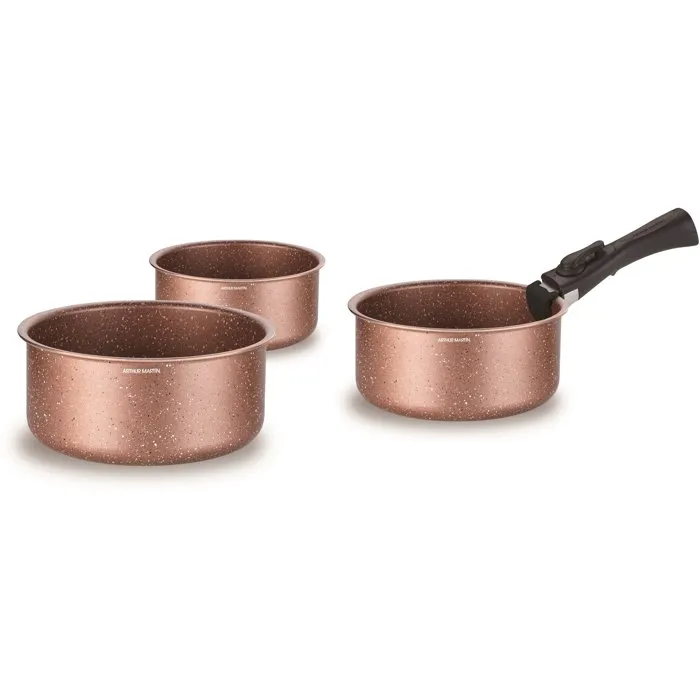 Arthur Martin - Set de 3 casseroles AM2366 - Induction - Diamètres 16, 18, 20 cm - Terracotta - Poignée amovible