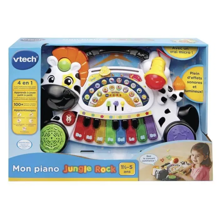 Vtech Baby - Piano Zebre Jungle Rock - Jouet Musical Enfant avec Piano Lumineux, Micro et Mélodies - À partir de 18 mois