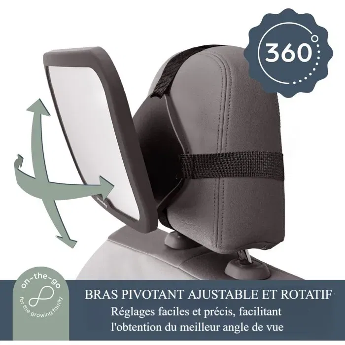 Dreambaby - Miroir de surveillance pour siège auto bébé, grand format réglable 20 x 24 cm, noir, fixation sécurisée pour appui-tête, vue claire sans distorsion