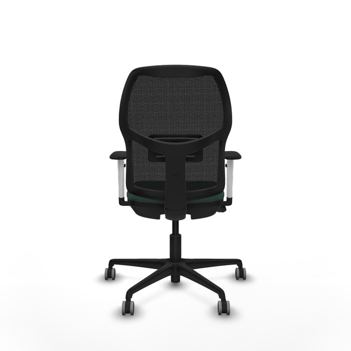 Chaise Alfera Synchrone/Traslack Maille/tissu Vert foncé Maille Noir Base en nylon noir Accoudoirs noirs et blancs Sans appui-tête Roulettes 65mm pour moquette