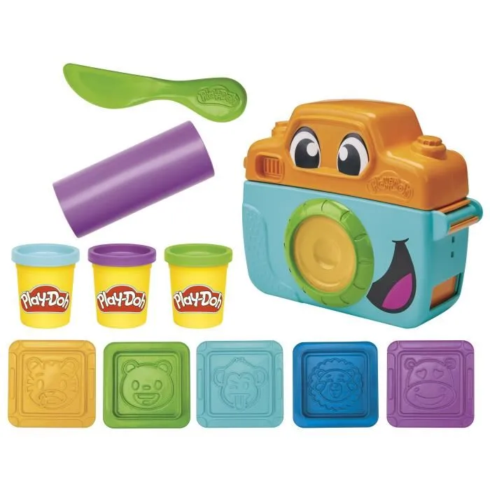 Play-Doh Mes Petites Photos Starters - Jeu de Pâte à Modeler avec Caméra Factice, 7 Accessoires, Tapis d'Activité, Jouet Enfant Classique Dès 2 Ans