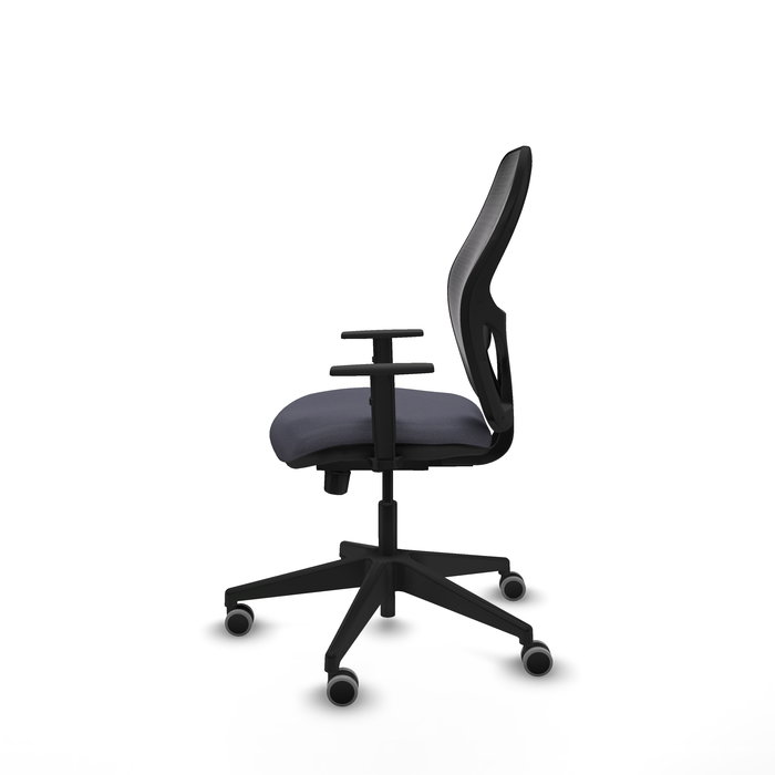 Chaise Alocén Synchrone/Traslack tissu Gris foncé Maille Noir Base pyramidale noire Accoudoir 1D Sans appui-tête Roulettes 65mm pour moquette