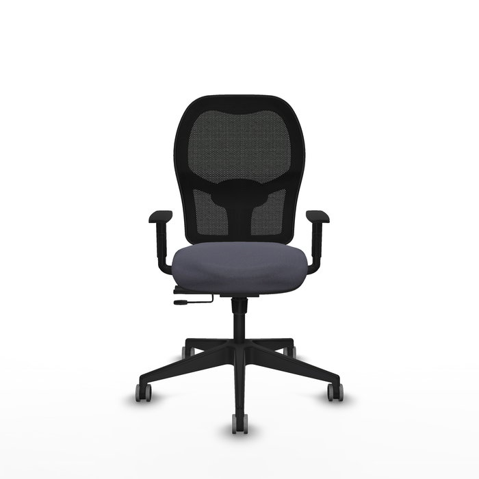 Chaise Alocén Synchrone/Traslack tissu Gris foncé Maille Noir Base pyramidale noire Accoudoir 1D Sans appui-tête Roulettes 65mm pour moquette
