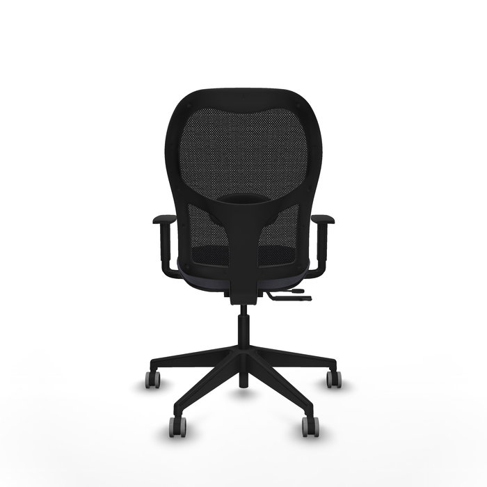 Chaise Alocén Synchrone/Traslack tissu Gris foncé Maille Noir Base pyramidale noire Accoudoir 1D Sans appui-tête Roulettes 65mm pour moquette
