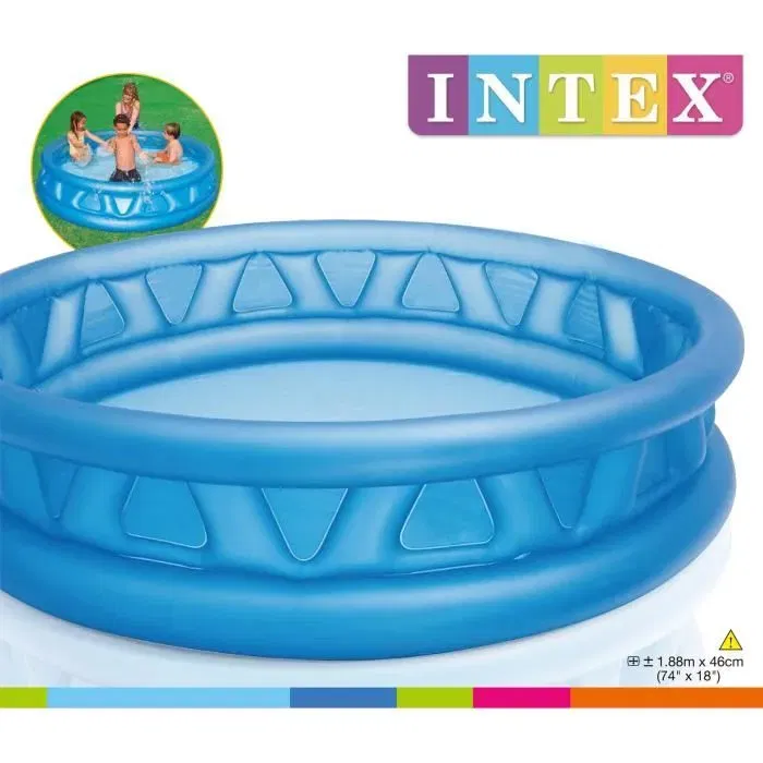 Intex Soft Side Pool - Piscine gonflable ronde bleue pour enfant et famille, 188x46 cm, 666 litres, 3 chambres à air, bonde de vidange, dès 3 ans