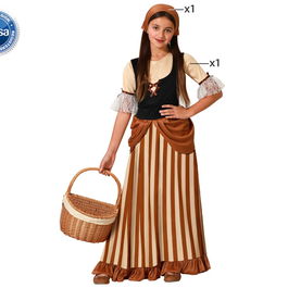 Costume Serveuse Médiévale pour Fille 7-9 Ans Robe Marron avec Diadème - Taille Enfant