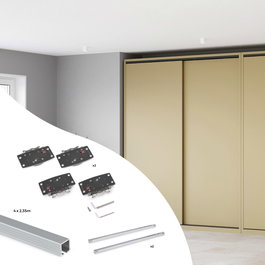 Emuca Kit de ferrures Flow 2 pour 2 portes coulissantes, Anodisé mat