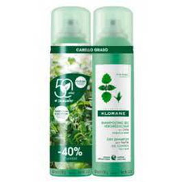 Klorane Shampoing Sec à l'Ortie Sébo-Régulateur pour Cheveux Gras, Pack de 2 x 150 ml