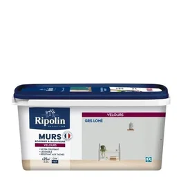Ripolin Peinture acrylique Velours Gris Lomé 2.5L pour Murs et Boiseries, Haute Opacité et Aspect Soiyeux, Surface 25 m2, Classe A+