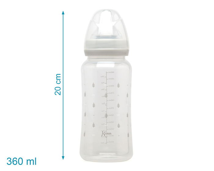 KioKids Biberon Anticolique 360 mL, Collection Petits Moments, pour Bébés de 6 Mois et Plus, Tétine Silicone Universelle à 3 Débits, Sans BPA, Gris